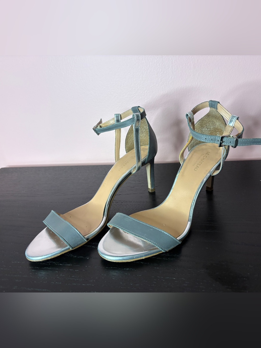 le chateau Teal Strappy Open-Toe Heels